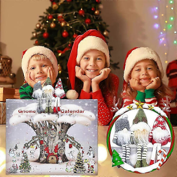 Julkalender med Tomte 2024, 24 Dagar Julkalender med Tomte Plyschleksaker, Juldekoration Tomte Present -JRSZ