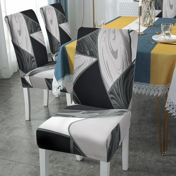 REMAKE 6-pak Stretch Spisebordstoltrekk (Geometrisk Svart, 6-pak), Uni
