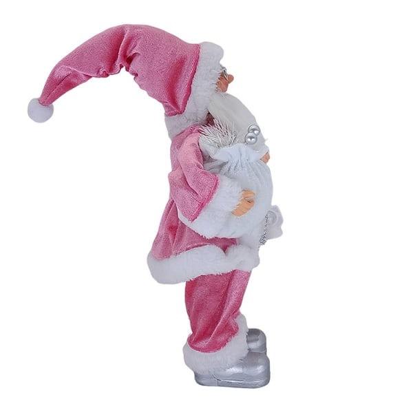 Sittande Tomtedocka med Presentpåse och Björnunge, Tomtedekoration, Sittande Tomteplyschprydnad, Heminredningspresent (Rosa)