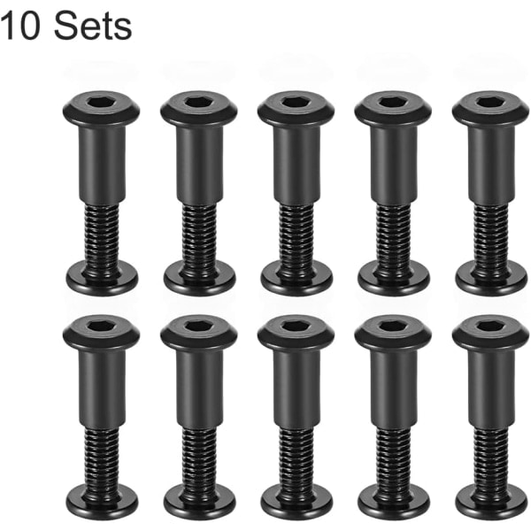 Skruvpost Passar 5/16\"(8mm) Håldiameter, Han M6x25mm Bindningsbultar Läderfäste Kolstål Svart 10 Set