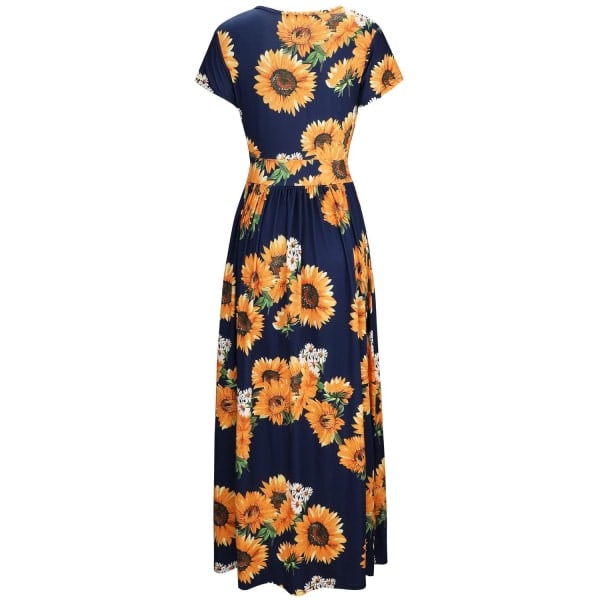 Dame Maxi Kjole Casual V-Hals Kort/Lang Ærme Blomster Dame Wrap Lang Kjole Med Lomme