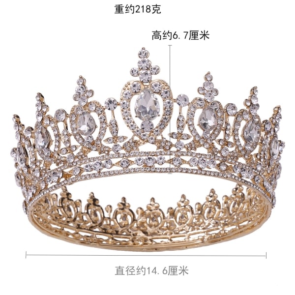 Guld Dronningkrone til Kvinder og Piger, Bryllupskrone Prinsessetiara, Kostumefest Tilbehør til Fødselsdag Halloween Babyshower