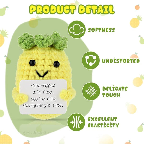 Mini Positiv Ananas Strikket Leke, 3 Tommer Stor Søt Strikket Ull Ananas Dukke, Oppmuntrende Gaver til Nyttår, Bursdag, Festdekorasjon
