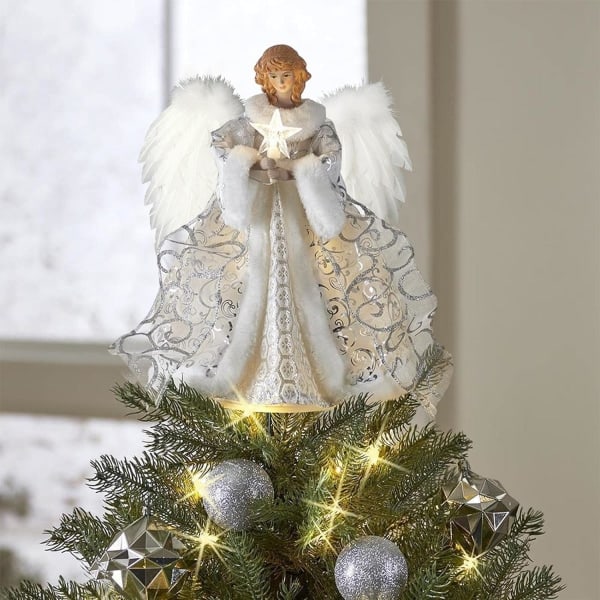 Julgransdekoration i form av en ängel, akryl, med lampor, julgranspynt för inomhus, kontor, nyårsfesttillbehör