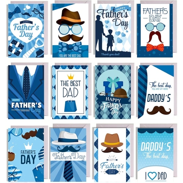 Happy Dad Bulk Cards 12-pack Fars Dag-kort med kuvert och klistermärken för pappa - 12 olika