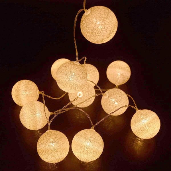 6 Meter 40 LED Lys Rattan Ball Bomullsball Lyslenke Julaften Ins Dekorative Lys Soverom Varmt Hvite Lys