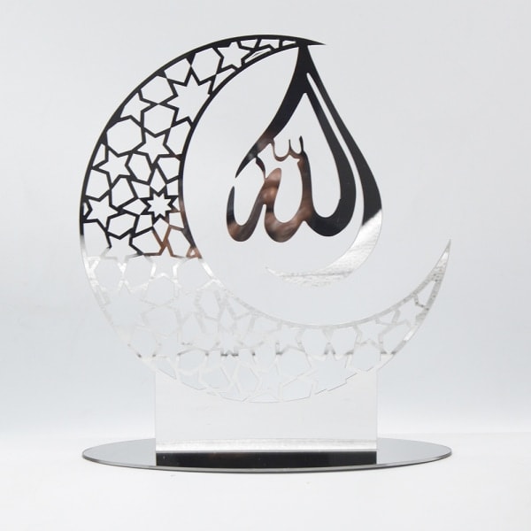 Ramadan Dekoration Eid Mubarak Motiv Akryl Spejl Ornament Ferie Dekorationer sølv