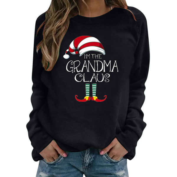 Women's Christmas Sweater Pullover Tops Long Sleeve T-Shirt Black XL