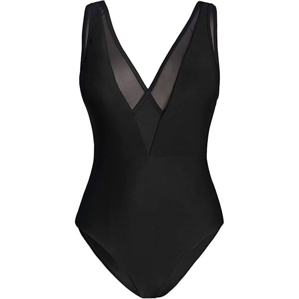 Dame Wrap Plunging V-hals Sheer Mesh Badetøj Sort M