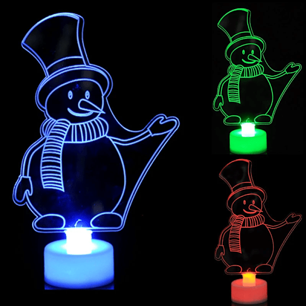 LED Mini Nattlys Fargerike Blinkende Lys Snømann Lampe Julepynt Bursdagsfest Nyttårsdekorasjon Festbelysning Snømann