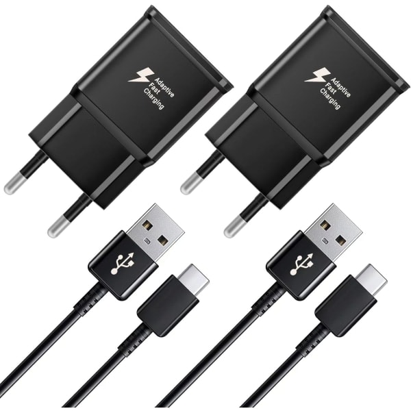 2 stk hurtiglader, 1,5 m kabel, kompatibel med Samsung Galaxy S22 S21 S20 S8 S10 S9 Plus Note 7 8 9 10 A53 LG, HTC 2-pakning/svart