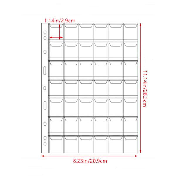 REMAKE Ark med lommer for mynter, plastlommer for myntalbum med 9 standardhull 42 rom for myntsamling