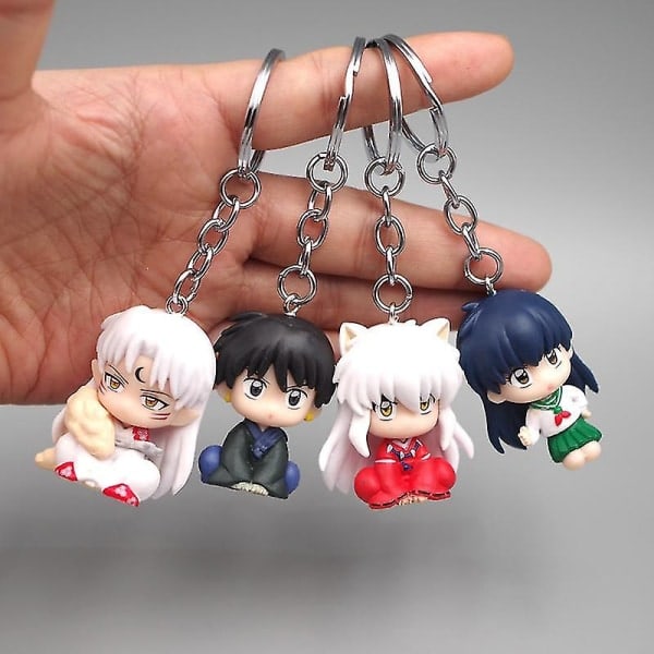 4 pcs/set Inuyasha Anime Action Figure Pvc Toys Key Ring Bag Pendant Decor Christmas Gift