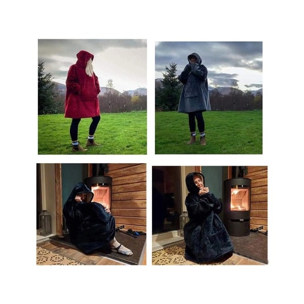 REMAKE Snuggie Oversized Hoodie Tæppe med Hætte Grå grå