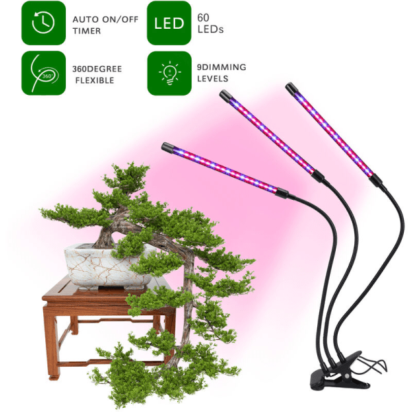 Växtlampa för växter, trädgårdslampa med automatisk PÅ/AV-timer, dubbelhuvudväxtlampa, inomhus med 60 LED-lampor, för växter