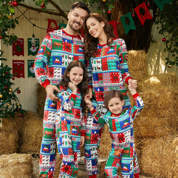 Familjematchande Julpyjamas med Långärmad Dragkedja (Flamsäkra) Färgglada Kvinna M