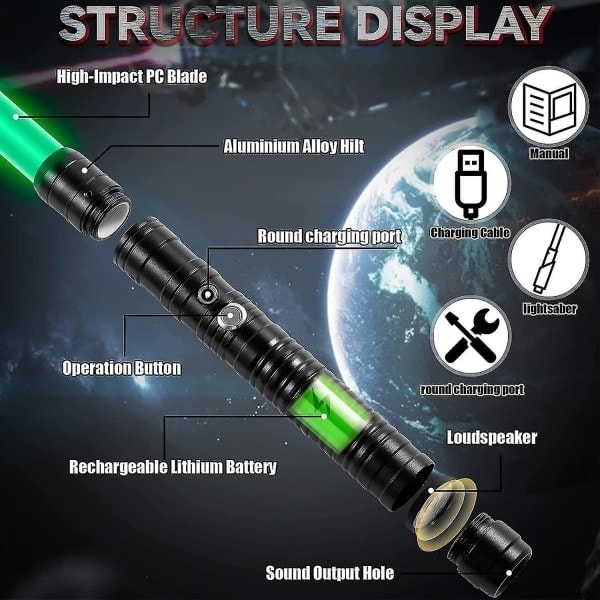 Ljusstark Laser-Ljussvärd RGB 7 Färger Utbytbara Elektroniska Ljussvärd Ljud (1st-Svart) - WELLNGS