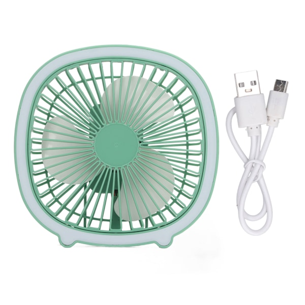 Desktop Fan Power Adjustable Low Noise Rechargeable Mini Portable Vertical Hanging Fan with LED Light Mint Green