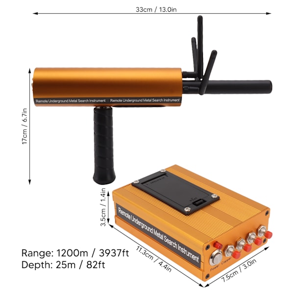 AKS Metalldetektor Lokator Med 3 Antenner 1200m Rekkevidde 25M Dybde Høy Nøyaktighet Metallfinner Skanner for Gull Sølv Kobber
