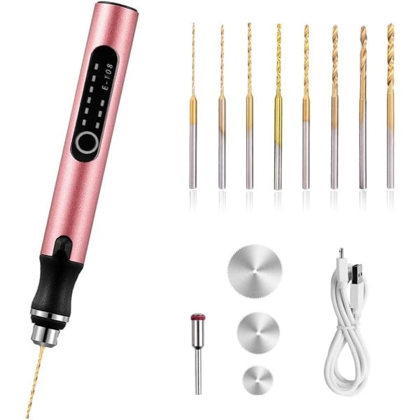 REMAKE Speed Trådløs Mini Boremaskine Pen med 8 Små Bor Bits Genopladelig Elektrisk Håndboremaskine Sæt til Smykkefremstilling Harpiks Plast Woo Pink