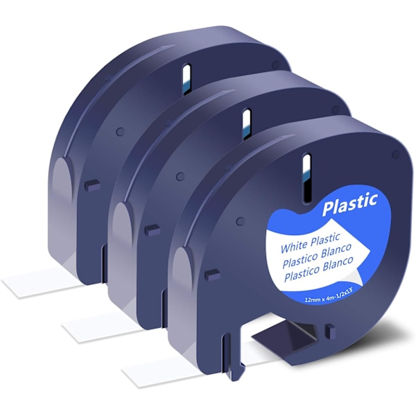 3-pack kompatibla för Dymo Label Maker-påfyllningar 91331 S0721660 Vit plastband 12mm x 4m (1/2\" x 13') för Dymo L