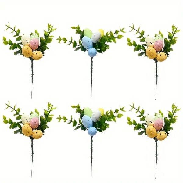 Set med 6 påskäggbuketter, påskäggbukett Träddekorationer, Blomsterarrangemang