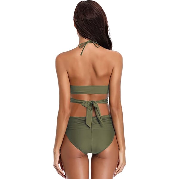 Push-up bikiniuppsättning i mörk färg med halter-krage olivgrön M