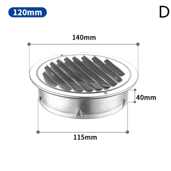 REMAKE 75MM 201 Rustfritt Stål Veggventilasjonsrist Utvendig Rundt Deg 120mm