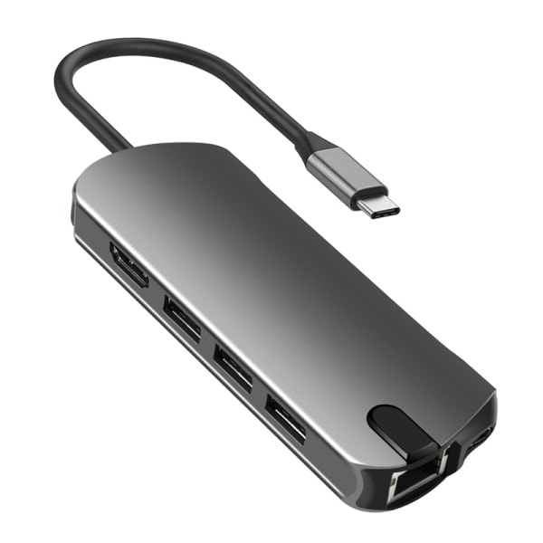 8-i-1 USB-C Hub med USB 3.0, HDMI, RJ45, SD/TF kortlæser, 100W PD opladning