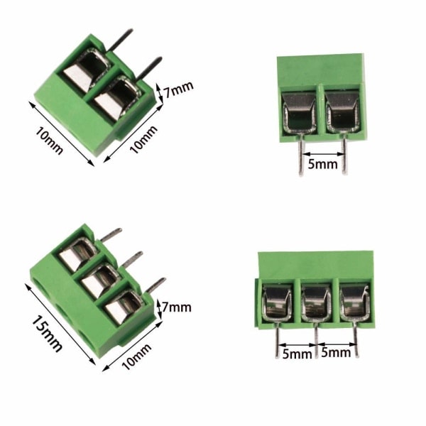 100 st lödterminalblock 5mm, PCB skruvterminalblock kretskort 2-polig (stift) och 3-polig (stift)