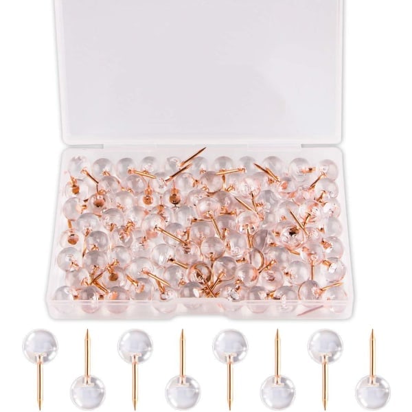 REMAKE Push Pins 1/3 Inch Rose Gold Map Pins 100 Pack Large Sizes Pins Rose Gold Steel Tip and Transparent Plastic Round Head