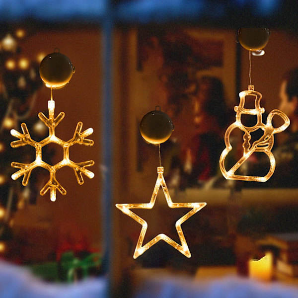 Juldekorationer 3-pack Jul Fönsterlampor med Sugkoppar, Batteridrivna Julbelysning