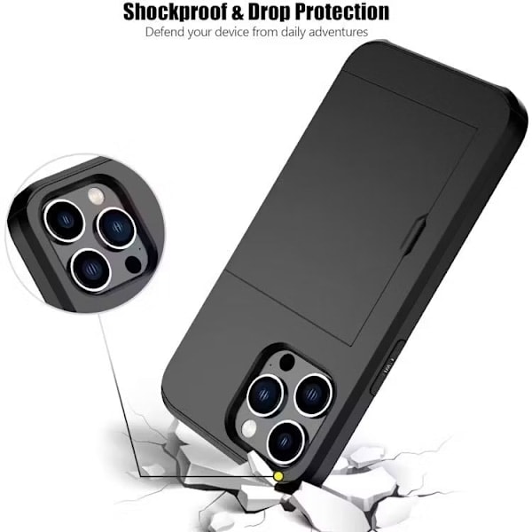 iPhone 13 Pro - Cover med kortslot Solid® Ekstra forstærket Sort Sort