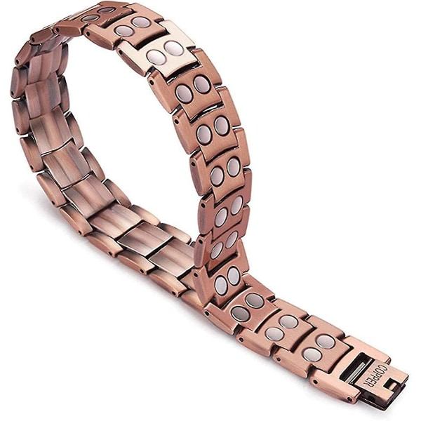 REMAKE Koppar Magnetarmband för Män Lindrar Artrit Smärta Elegant 99,99% Rent Koppararmband Dubbla Rader Kraftiga Magneter Guld
