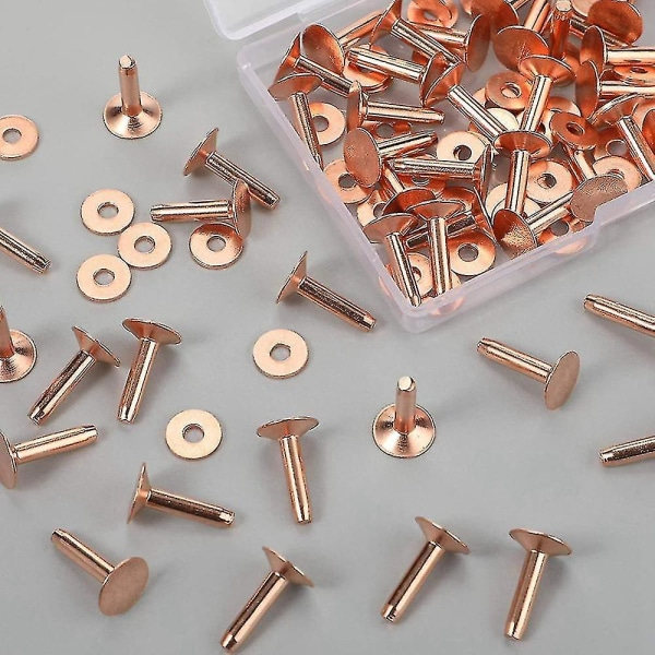 50 sett med kobbernagler og burrer, kobbernagler for lær til belter lommebøker krage lerre DIY cr lin