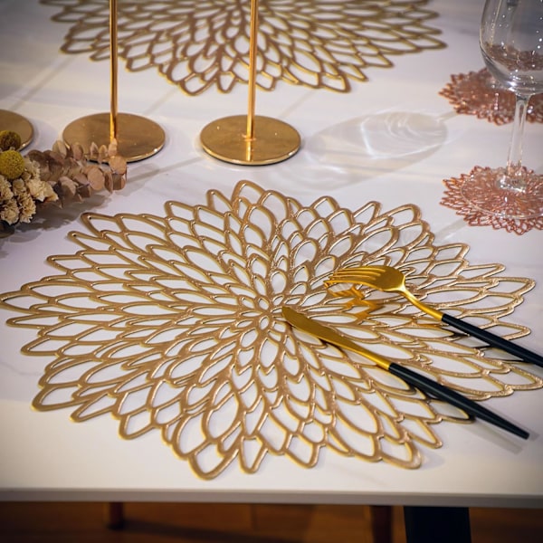 REMAKE Guld Metallic Coasters & Underlag 12 stk Matchende, Lamineret Vin
