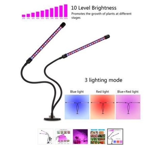 Plantelampe / plantebelysning med 2 fleksible LED-rør