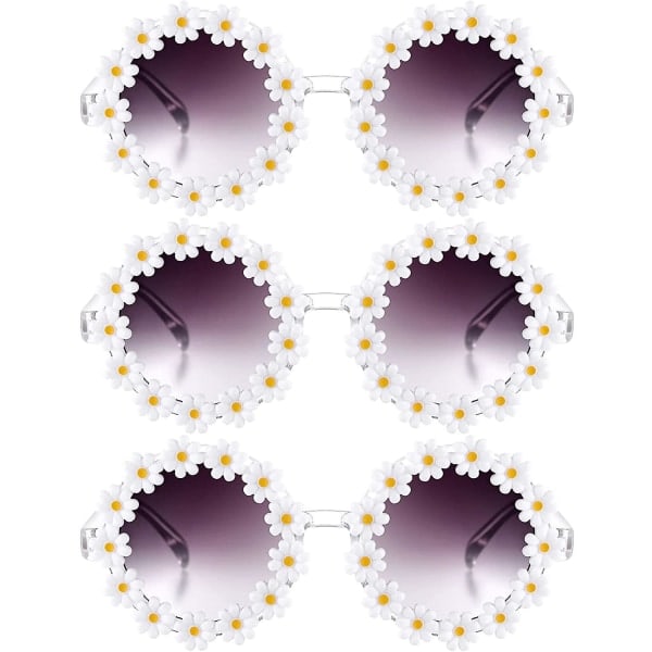 3-pack Daisy Blomster Solglasögon Daisy-formade Runda Glasögon Nya Blommiga Festglasögon Ögonkläder för Kvinnor