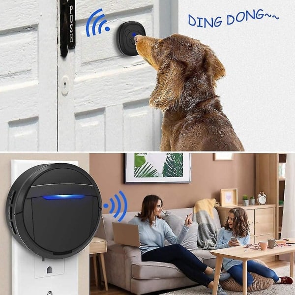 REMAKE Trådløs Dørklokke Hundeklokker til Pottetræning IP55 Vandafvisende Dørklokke Sort