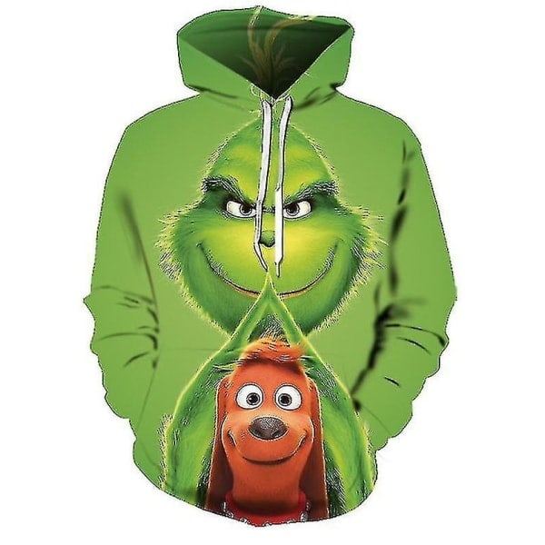 Joulu Unisex Grinch-aiheinen Huppari Pitkähihainen 3D-Painettu Pusero Hyppypuku Yläosa Miehille Naisille Aikuinen F XXXS