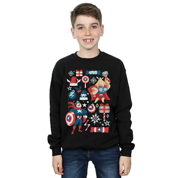 Marvel Drenge Thor og Captain America Juletrøje 3 Sort 3-4 År