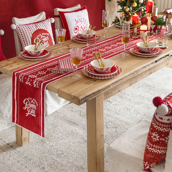 *Christmas cotton and linen table runner table decoration washable*