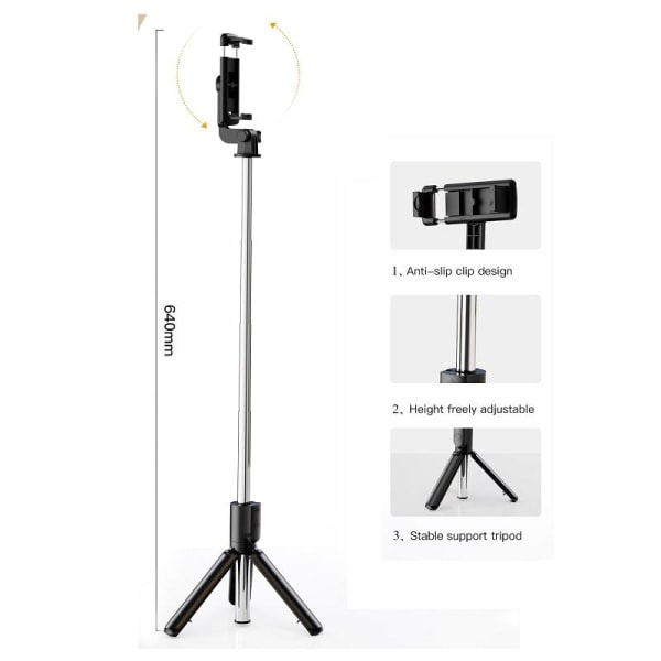 REMAKE Stativ Selfie Stick / Mobilhållare Bluetooth med Fjärrkontroll Svart