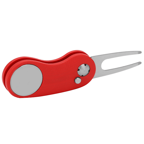 Folding Golf Divot Repair Tool i Rustfritt Stål med Automatisk Fjærmekanisme - Rød