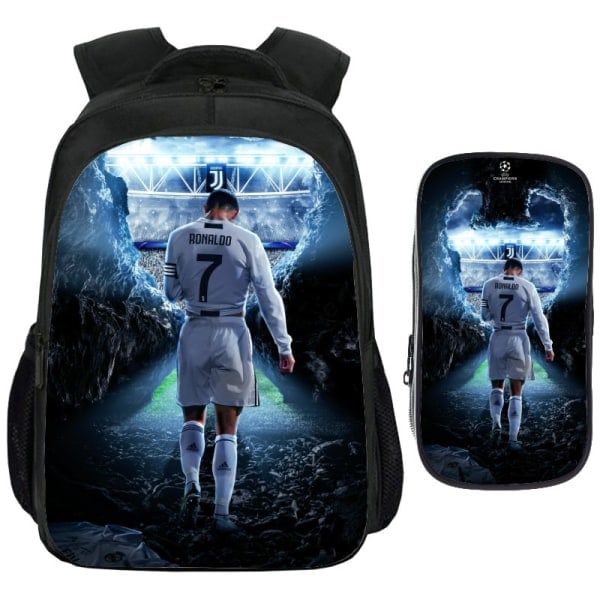 Fotballstjerne skolebag Cristiano Ronaldo 2-delt sett (skolebag + pennal) svart 41CM