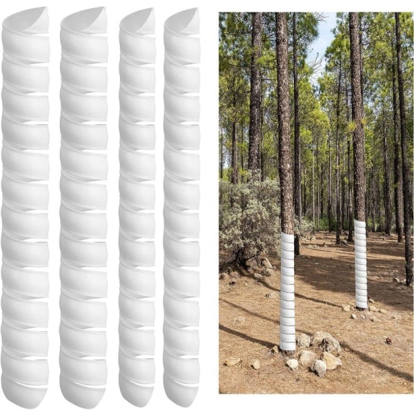 Set med 4 Plaststamskydd, Spiralträdsskydd, Barkskyddsrör för att skydda unga plantor från skador (Vit, Small)