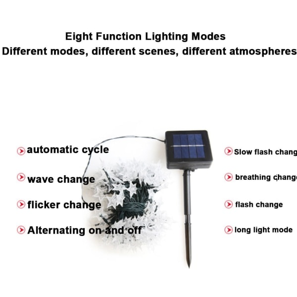 Solcelled stjernelysstreng til udendørs fest, terrasse, bryllup, julepynt