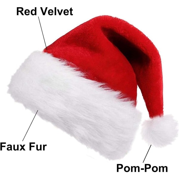 Heyone 5-pack Santahatt för Vuxna och Barn, Plysch Santahatt Traditionell Röd Vit Festhatt för Jul och Nyår