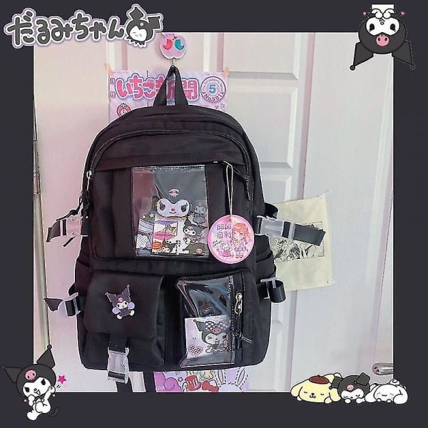 Kawaii Sanrio Mymelody Kuromi Cinnamoroll Pompom Purin Ny Ryggsäck Stor Kapacitet Student Skolväska Utomhus Ryggsäck