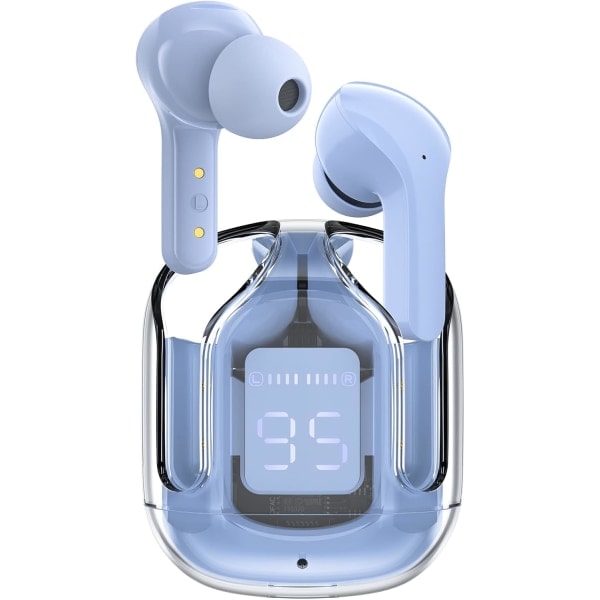 T6 Trådlösa Hörlurar, Bluetooth-Öronproppar med ENC Brusreducering, Transparenta In-Ear Hörlurar, Isblå